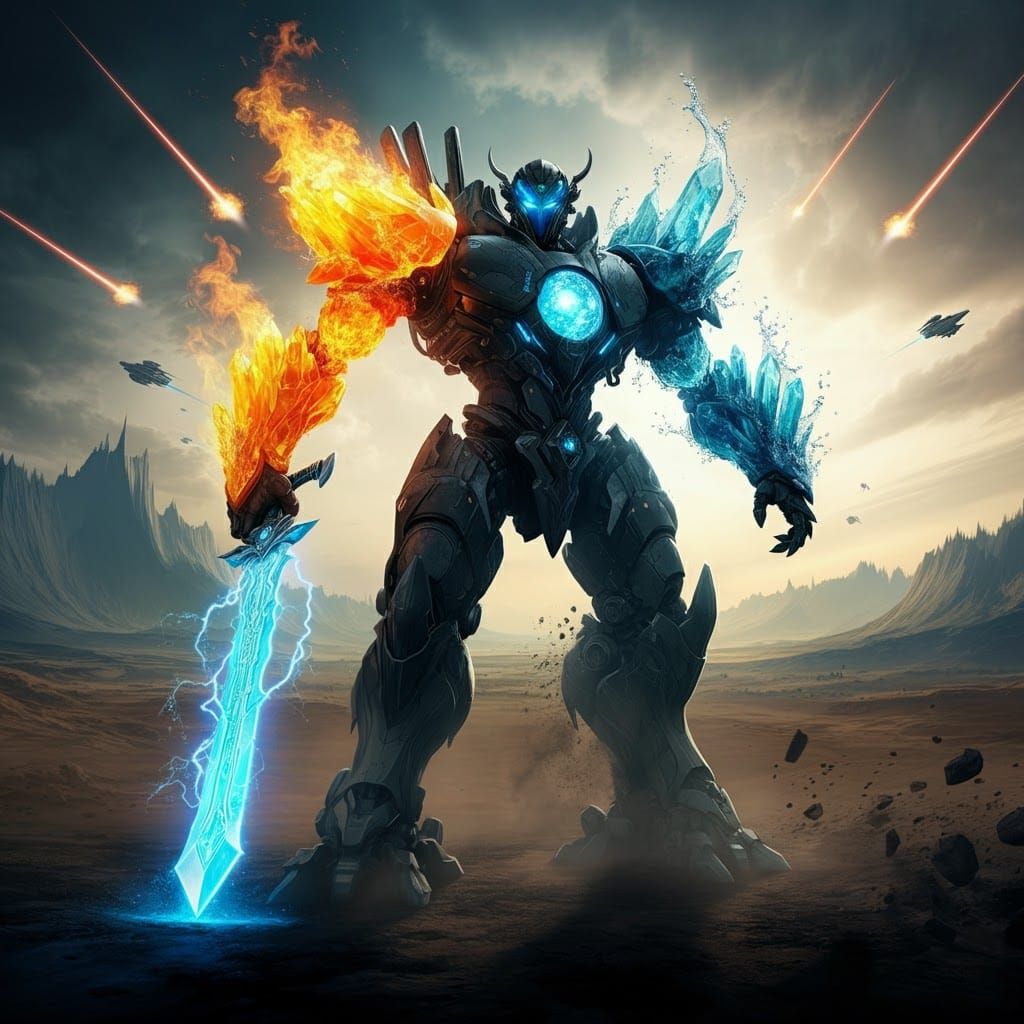 Cosmic Robot Defends Fantasy World