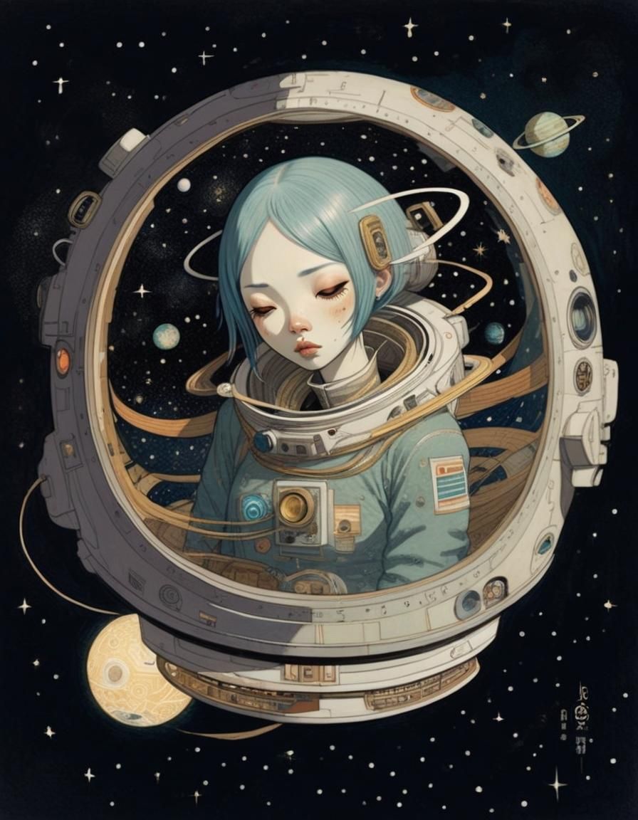 Girl Floating in Space: Surreal Digital Art