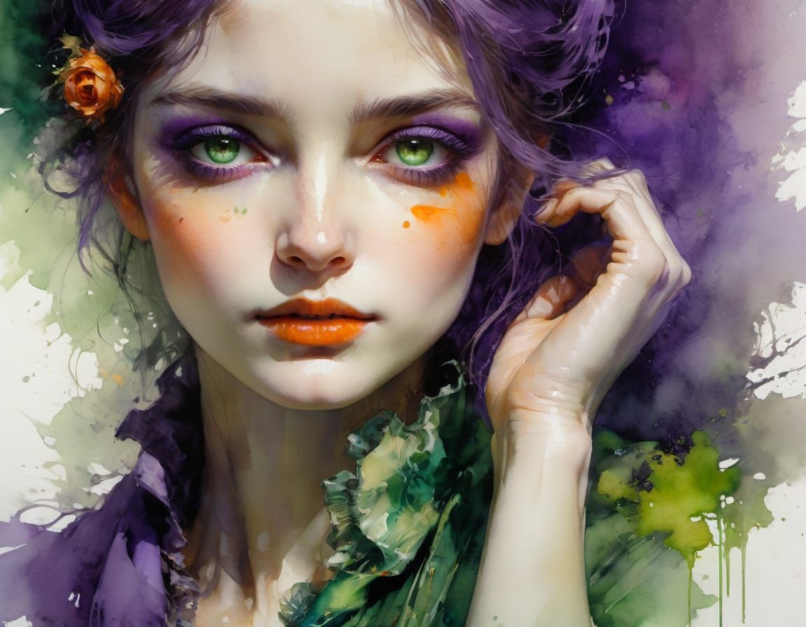 Rustic Watercolor Portrait of Victorian Beauty in Whimsical ...