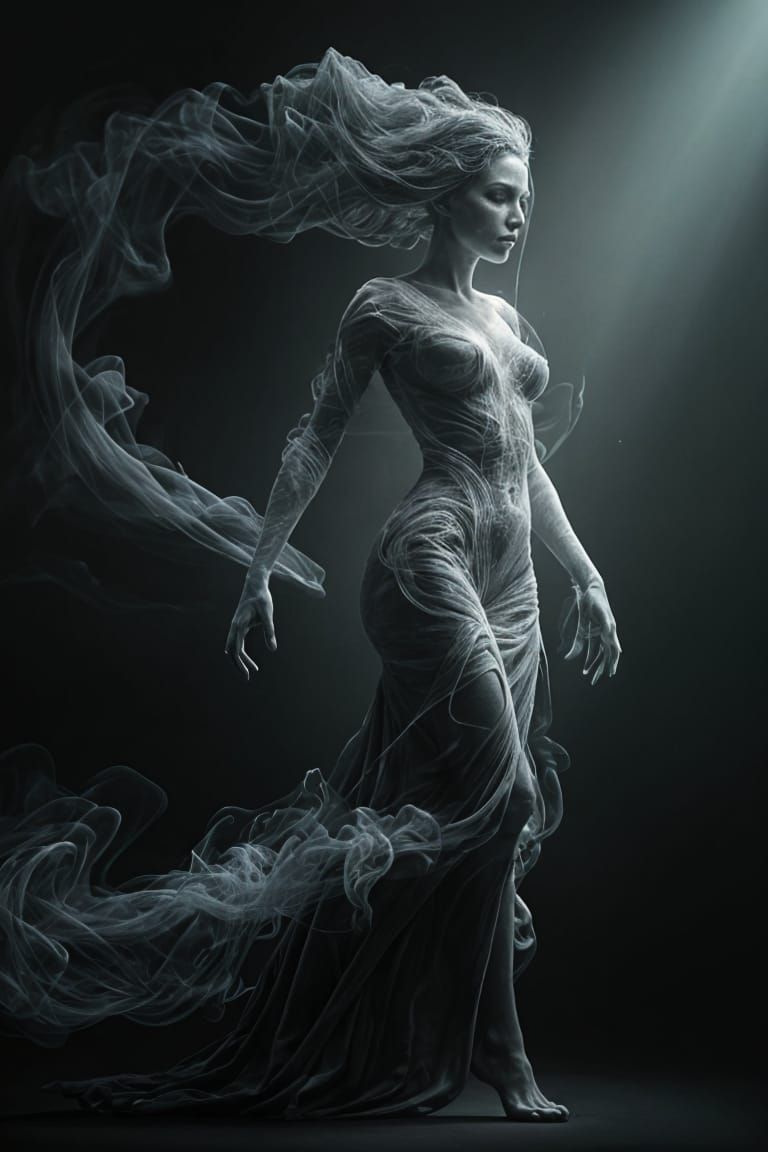 Ethereal Smoke Maiden: A Haunting 3D Rendering