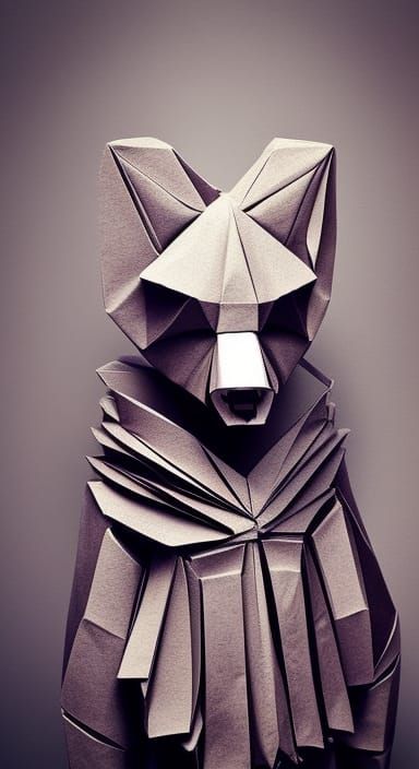 Origami Hipster Bear Sculpture in Paper