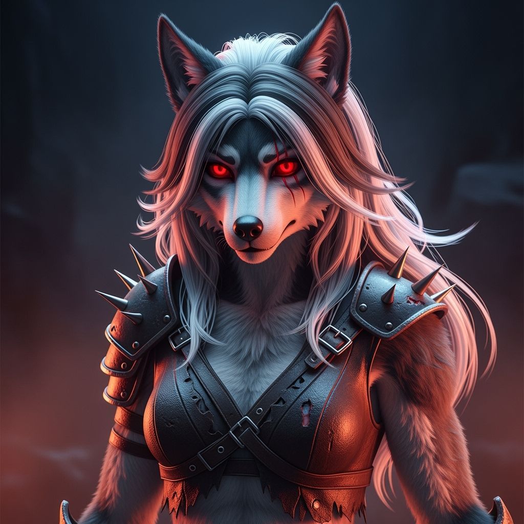 Anthro Hellhound Wolf Girl with Glowing Red Eyes