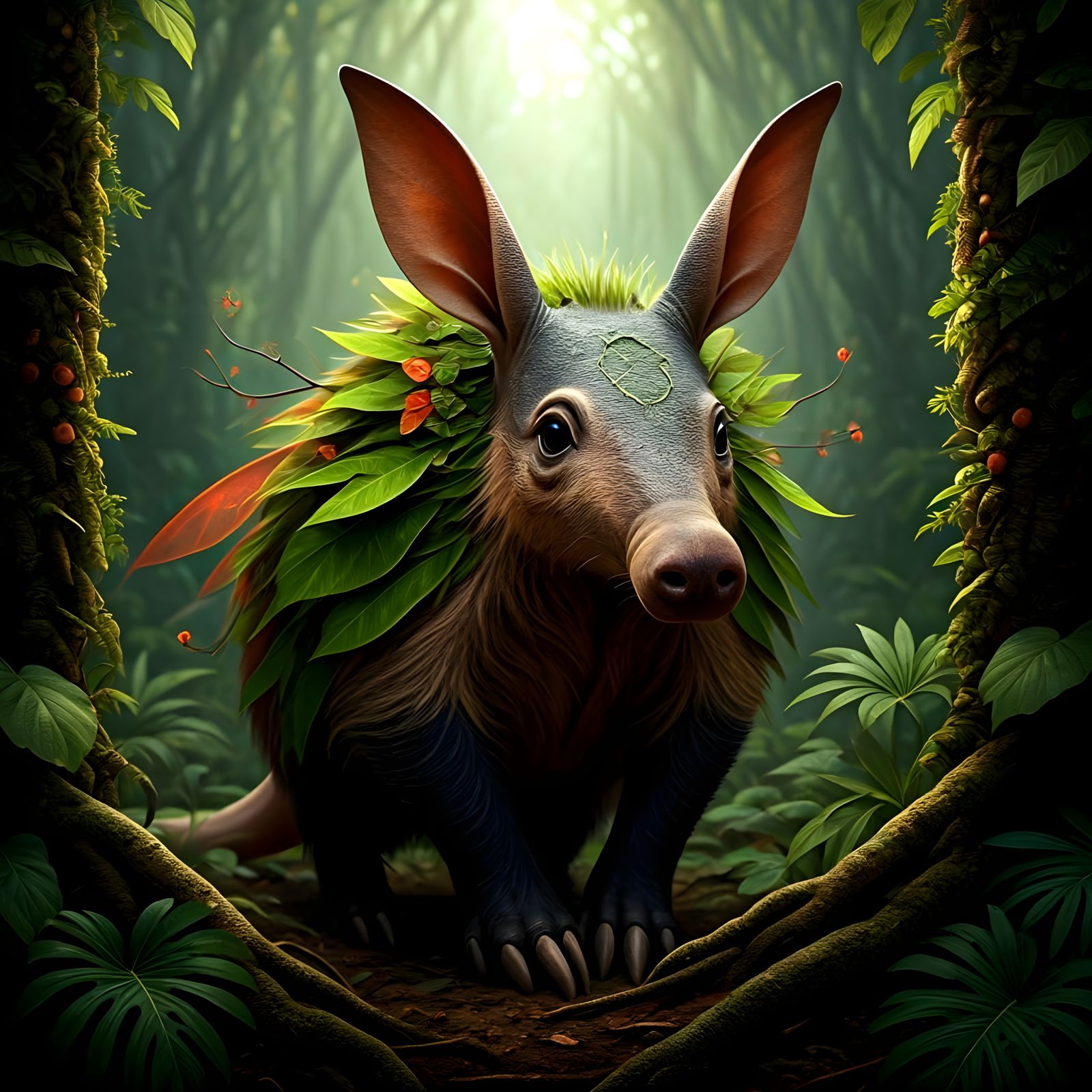 Faerie-Aardvark in African Forest, Photorealistic 3D Art