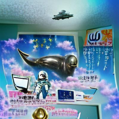 Anime Astronaut Whale Floats Over Hacker Bedroom