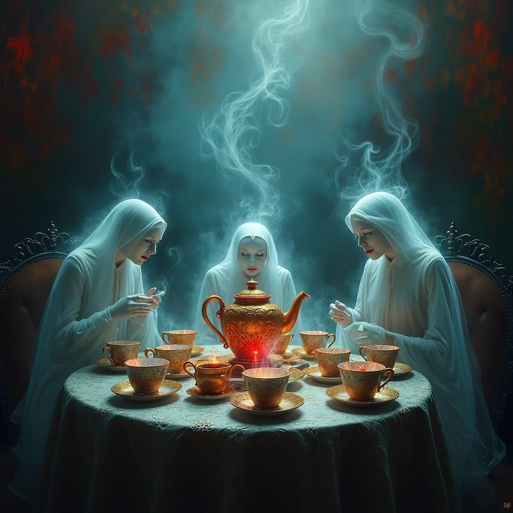 Ghostly Tea Party in Ethereal Concept Art Style