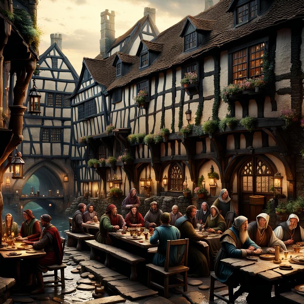 Medieval Tudor Inn Scene as Digital Painting