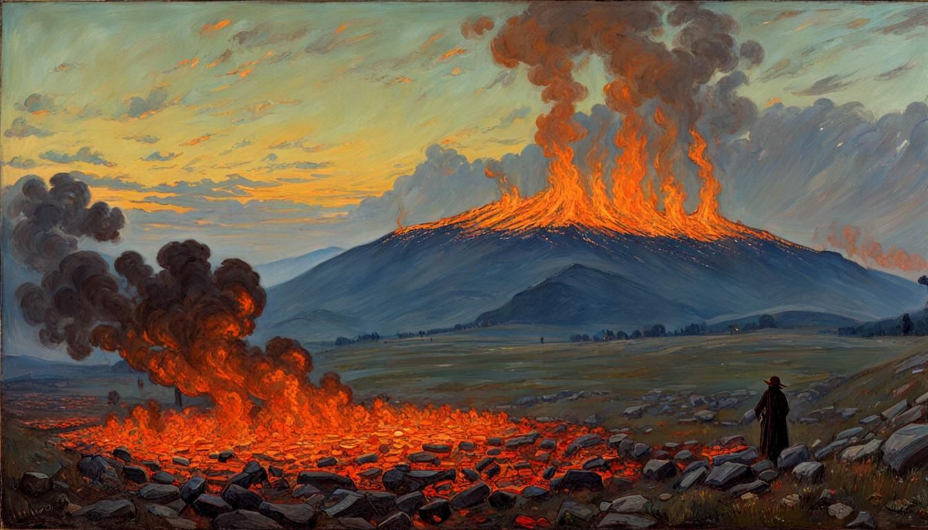 Art Nouveau Portrait of a Woman with Flickering Embers