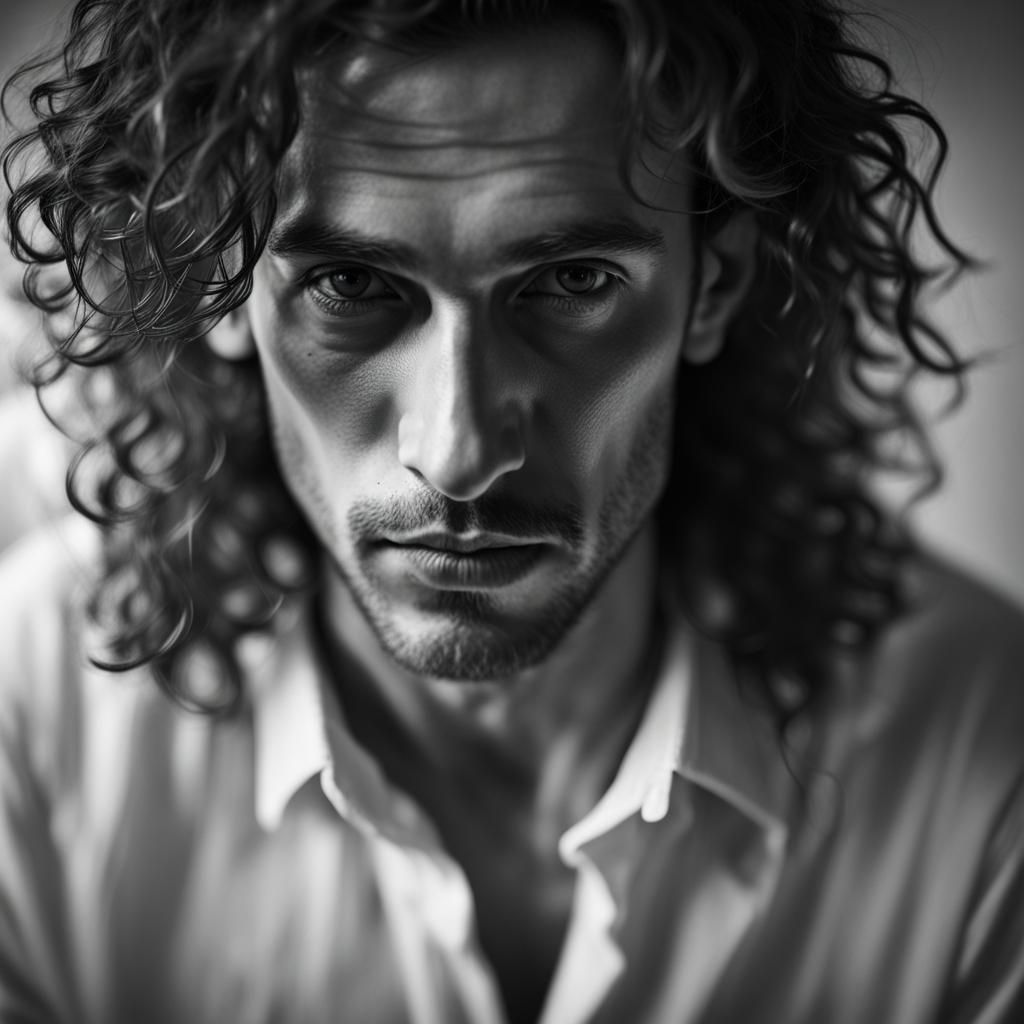 Portrait of a Handsome Man with Curly Hair