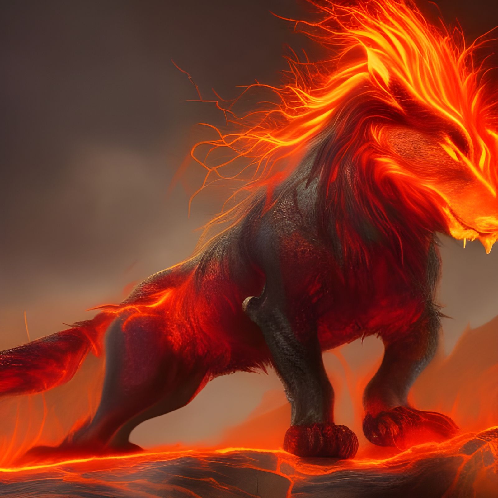 Realistic Lava Lion in Epic Digital Painting