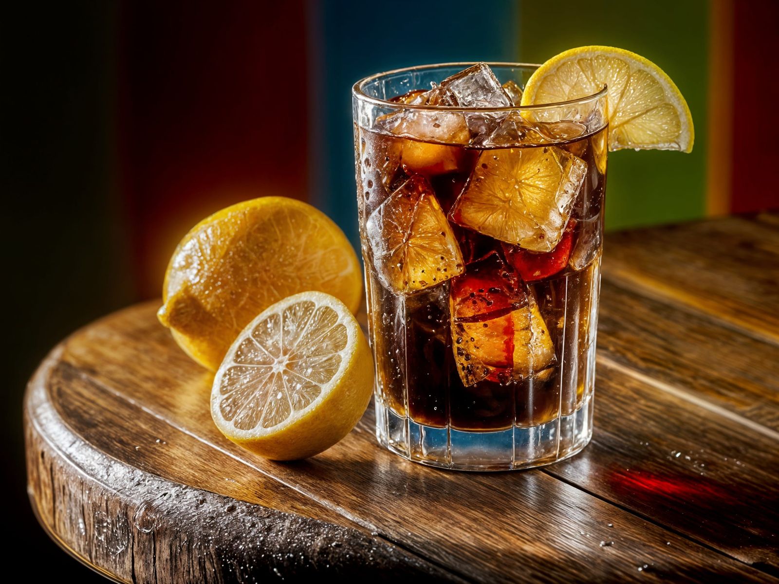 Refreshing Iced Cola with Lemon and Ice
