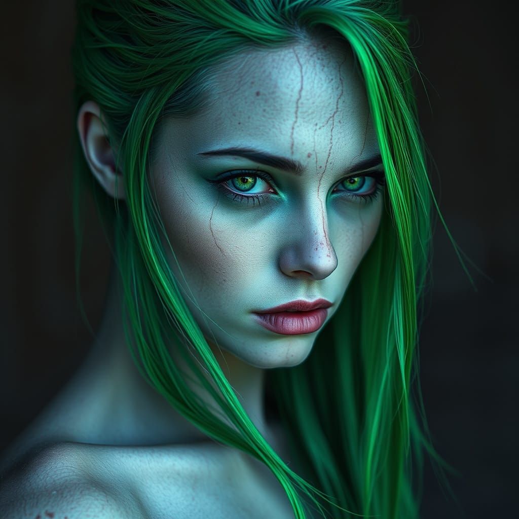 Ethereal Goddess in Neon Green and Gray