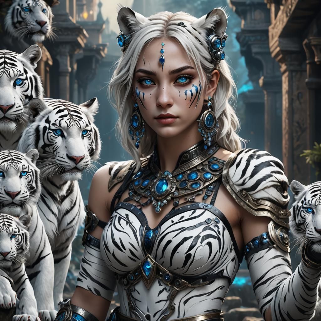 Humanoid White Tiger Thief with Blue Eyes