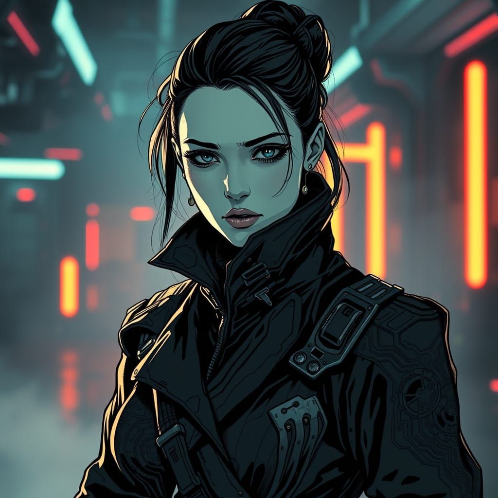 Cyberpunk Soldier in Dystopian Chamber