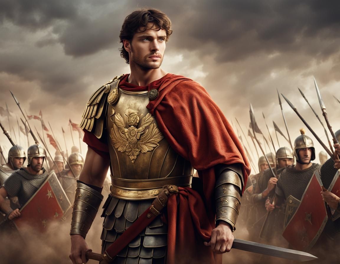 Young Roman General Portrait on Battlefield