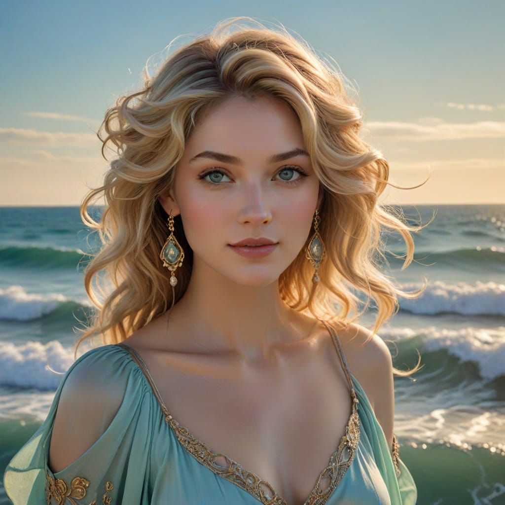 Ethereal Beauty Radiates from a Young Woman in Art Nouveau S...