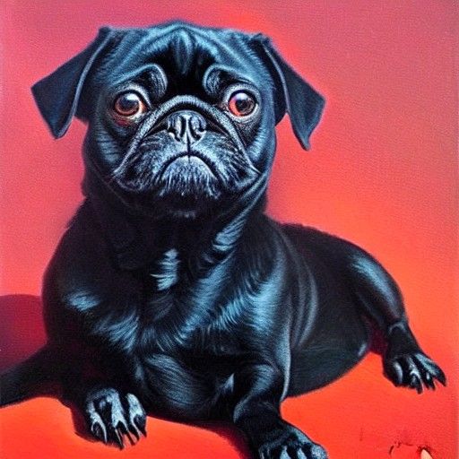 Black Pug Portrait in Oil Painting Style