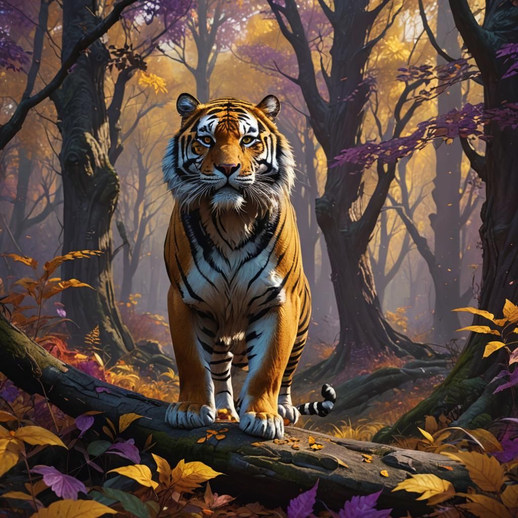 Majestic Tiger in Autumn Forest, Digital Art
