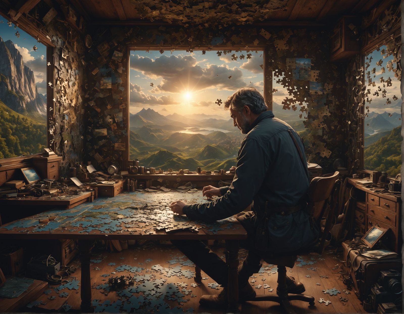 Man Reassembling Lost Memories: Digital Matte Painting