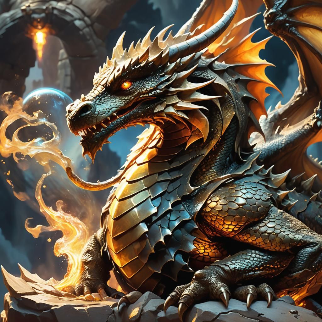 Dragon Wraps Around Magical Artifact in Fantasy Artwork