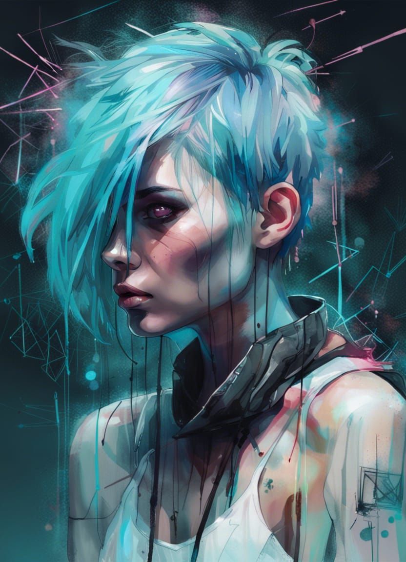 Neon Cyberpunk Mystery Girl: Digital Illustration