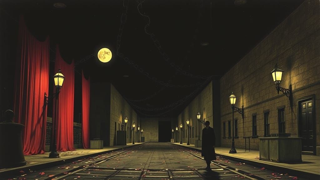 Surreal Cityscape in Dark Cyberpunk Style