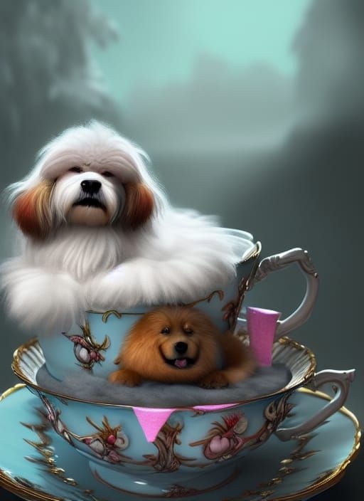Cute Dog Sleeping in Circus Teacup Art