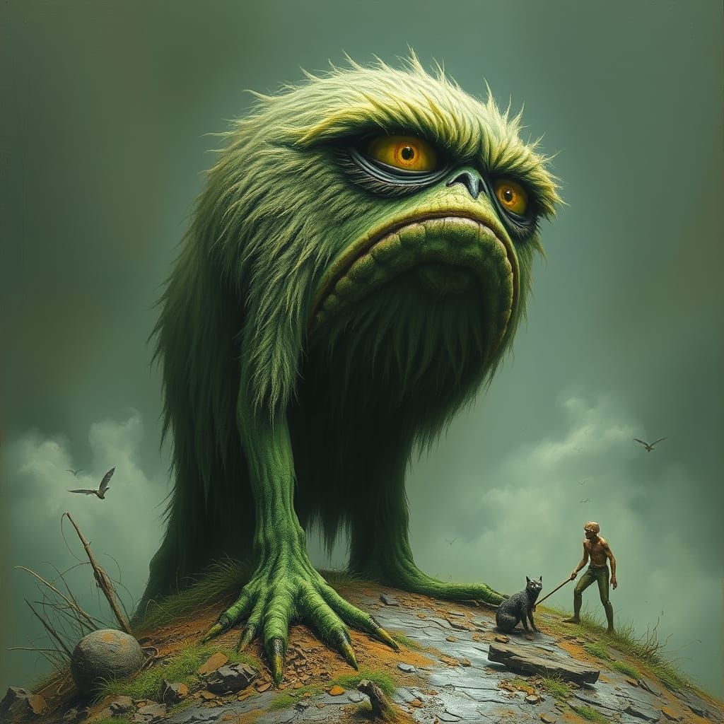 Grisly Portrait of Oscar the Grouch in Dark Art Style