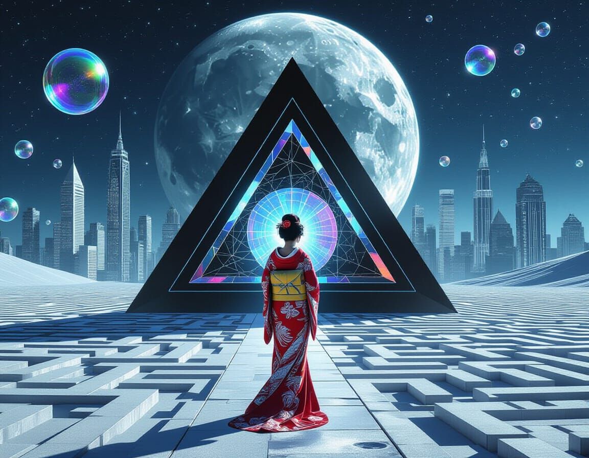 Geisha Enters Time Portal to Moon City