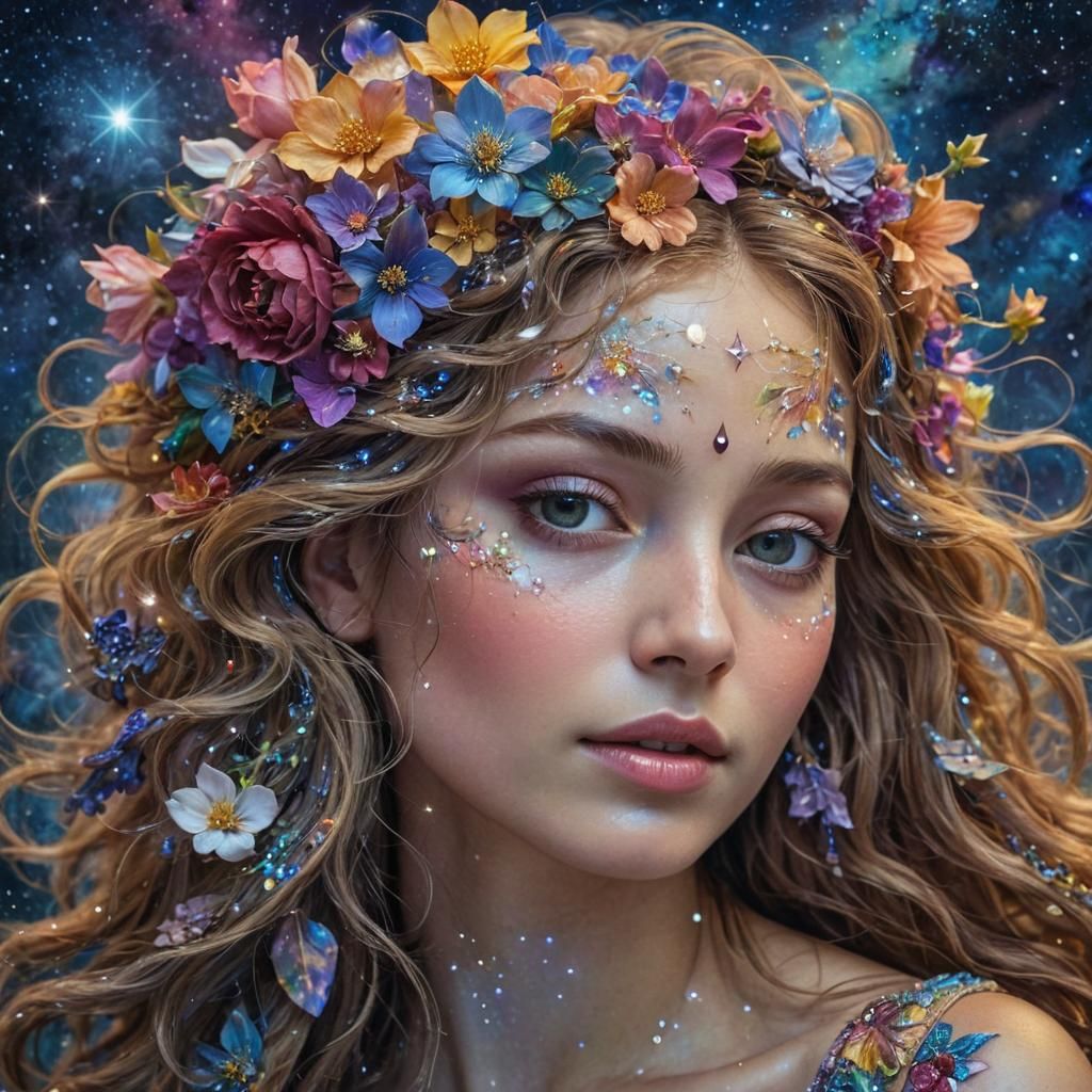 Dreamscapes: Woman with Flowers in Ethereal Style