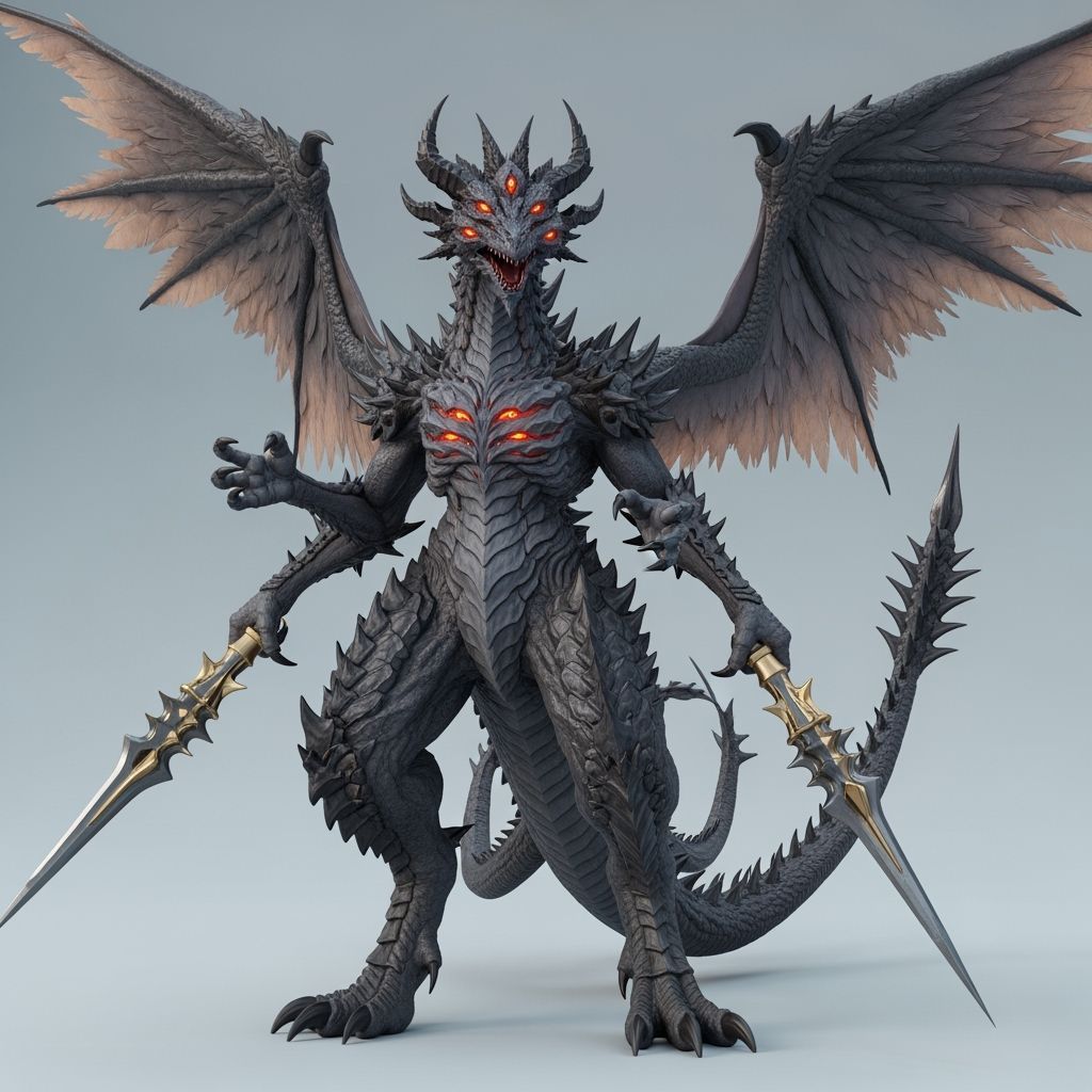 Colossal Dragon-like Guardian in Anime-Inspired 3D Art