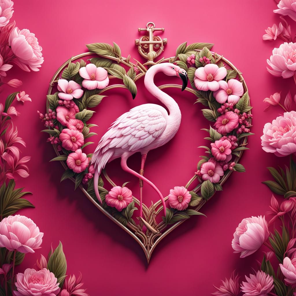 Pink Flamingo Logo with Cross, Anchor and Heart