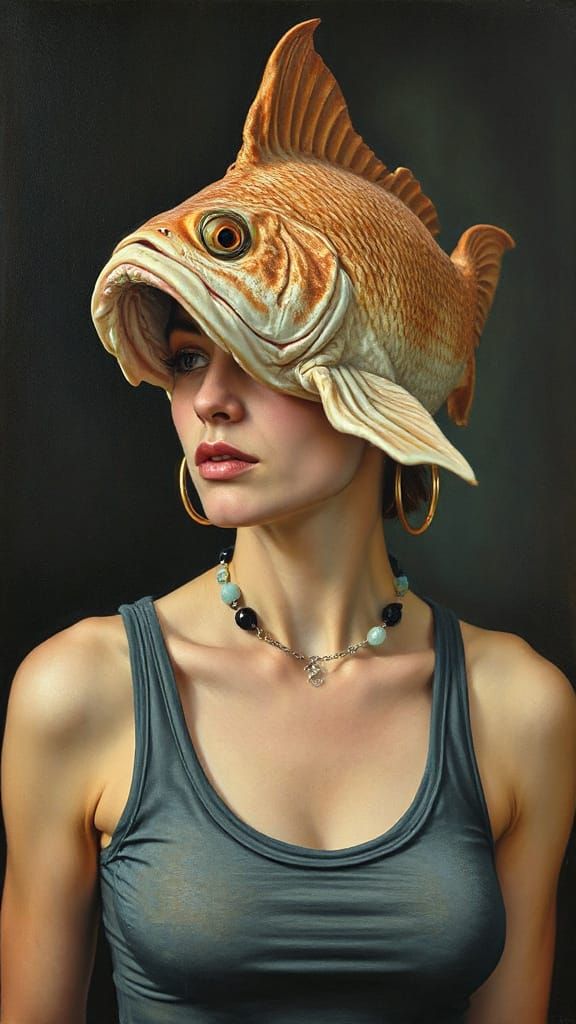 Catfish-Headed Lady Portrait in Science Fiction Style