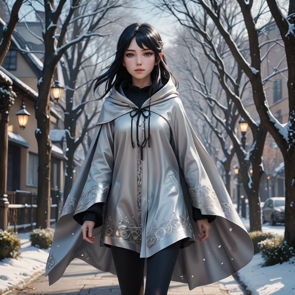 Anime Girl Walking to School in Winter
