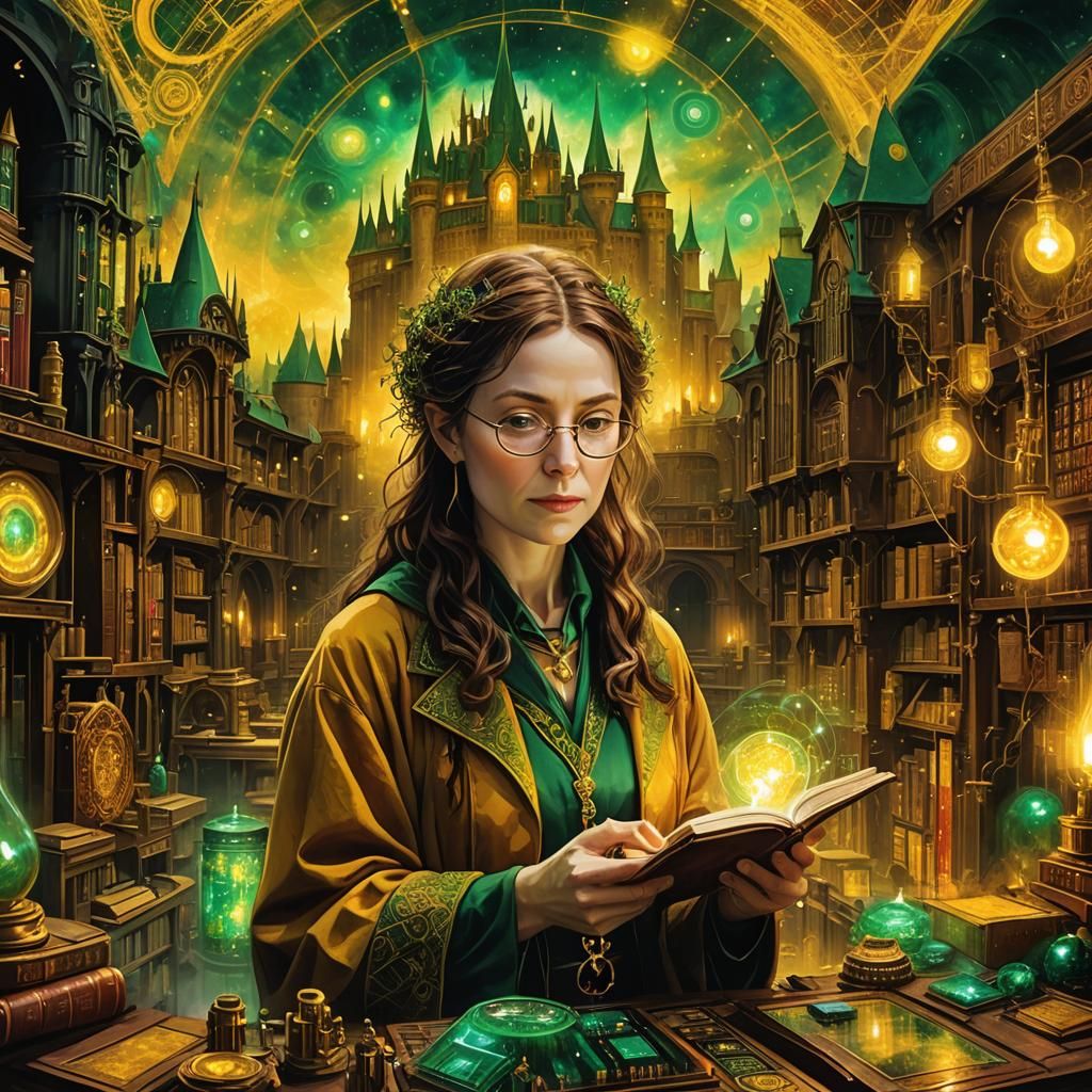 Hobbit Wizard Studying Ancient Archives in Alcohol Ink