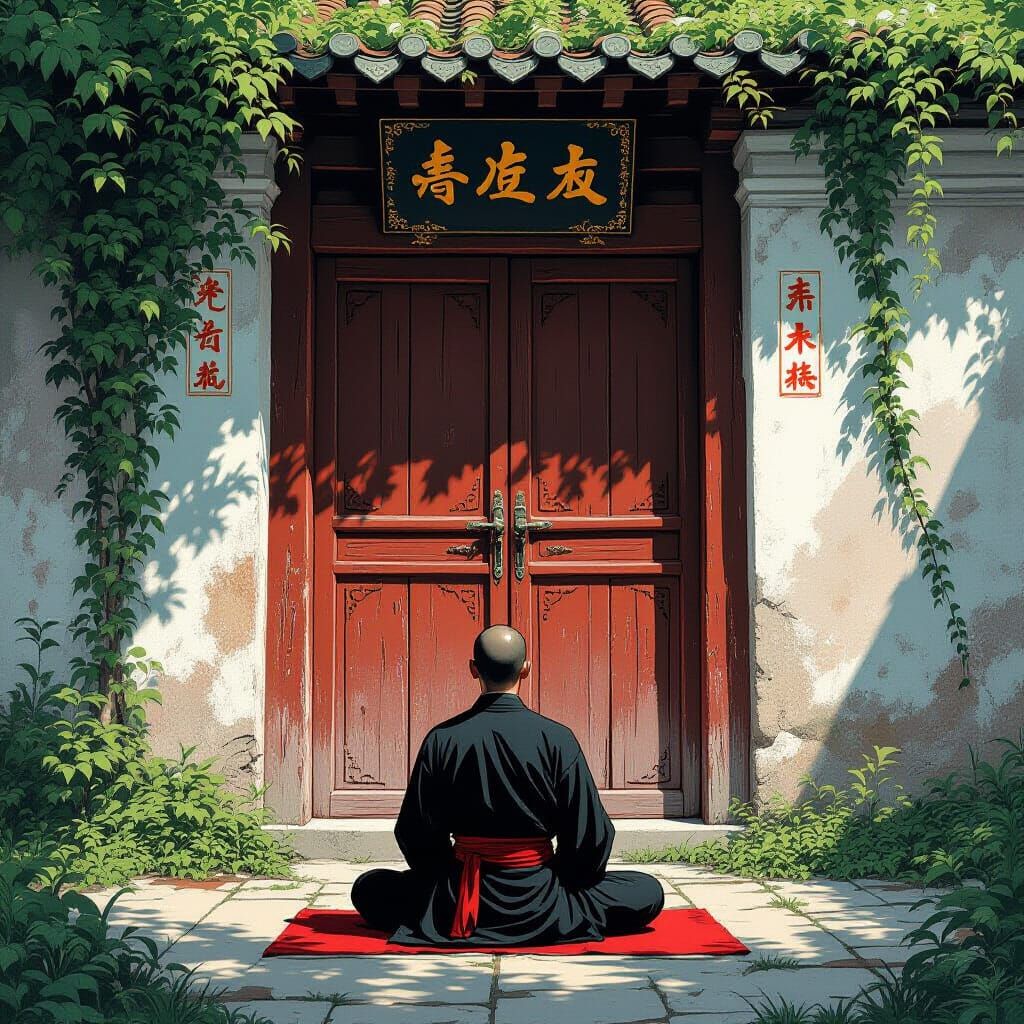 Meditating Thai Man in Abandoned Garden