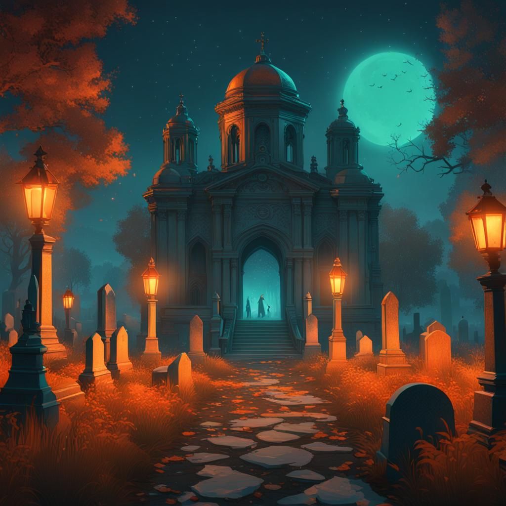 Ghosts Wander Cemetery in Hyperdetailed Concept Art