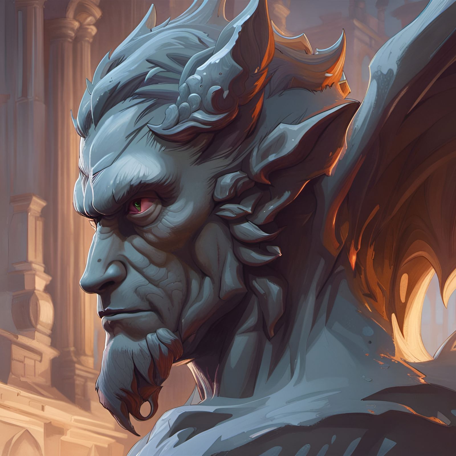 Detailed Gargoyle Portrait in Art Nouveau Style