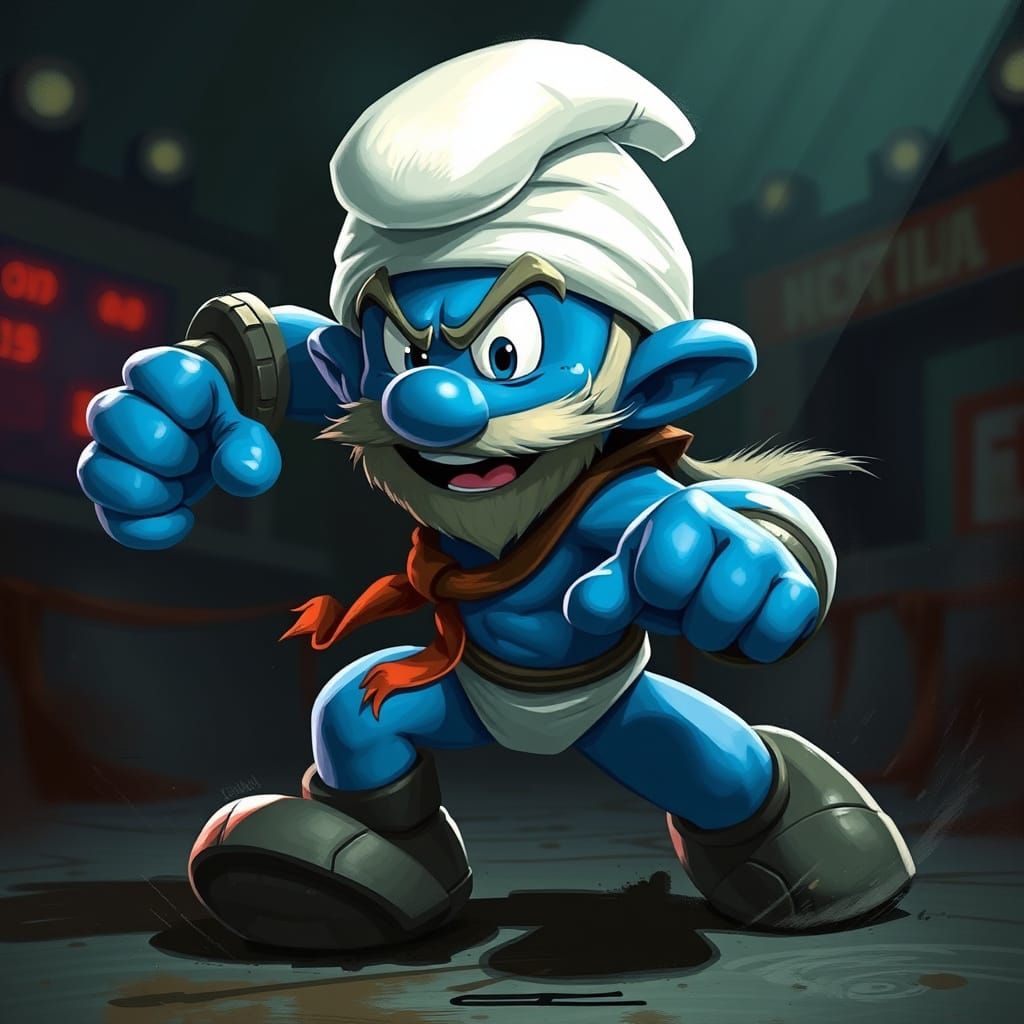 Smurf Ready to Fight in Mortal Kombat Style