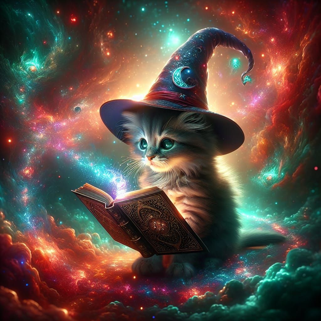 Kitten Wizard Conjures Galaxy of Magic Lights