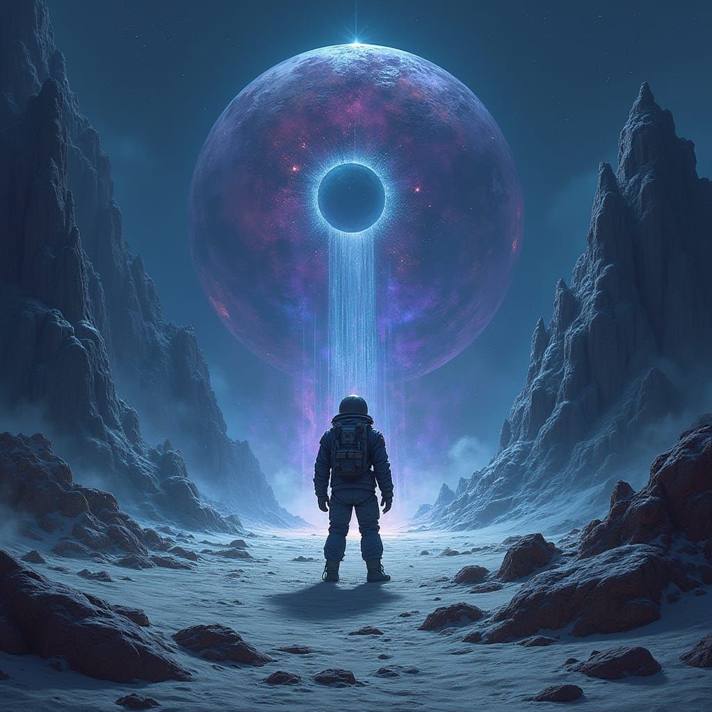 Astronaut and Cosmic Portal on Dark Side of Moon