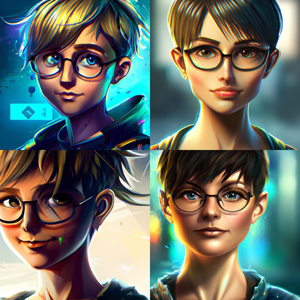 Detailed Portrait of a Nerdy Girl, Art Nouveau Style