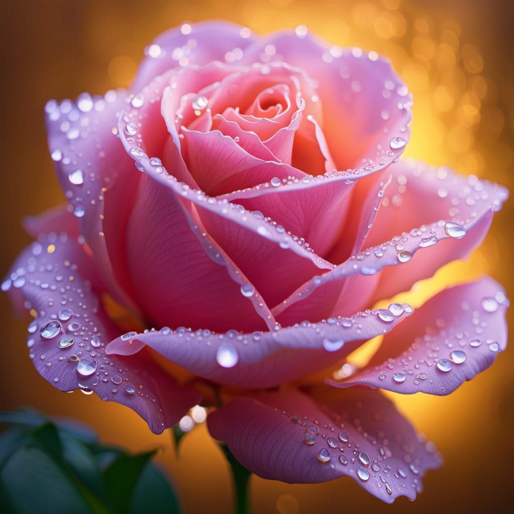 Luminescent Rose with Golden Aura in Baroque Style