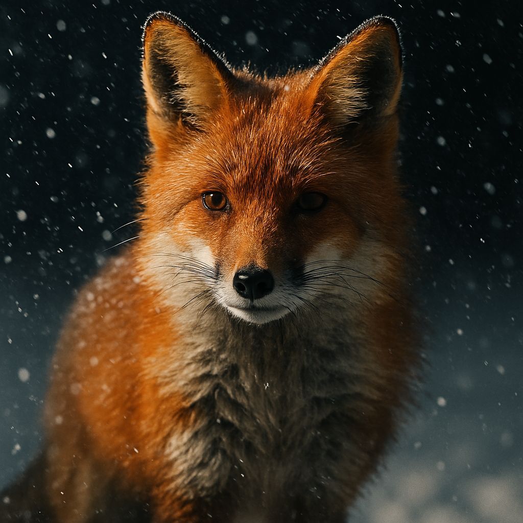 Perky Red Fox in Snowy Storm, Cinematic Photo
