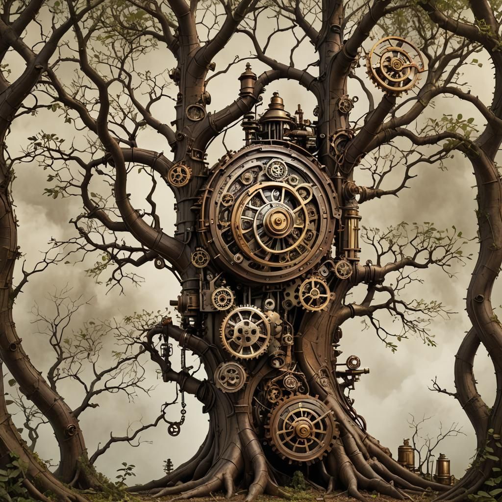 Steampunk Tree Root Engine Fusion