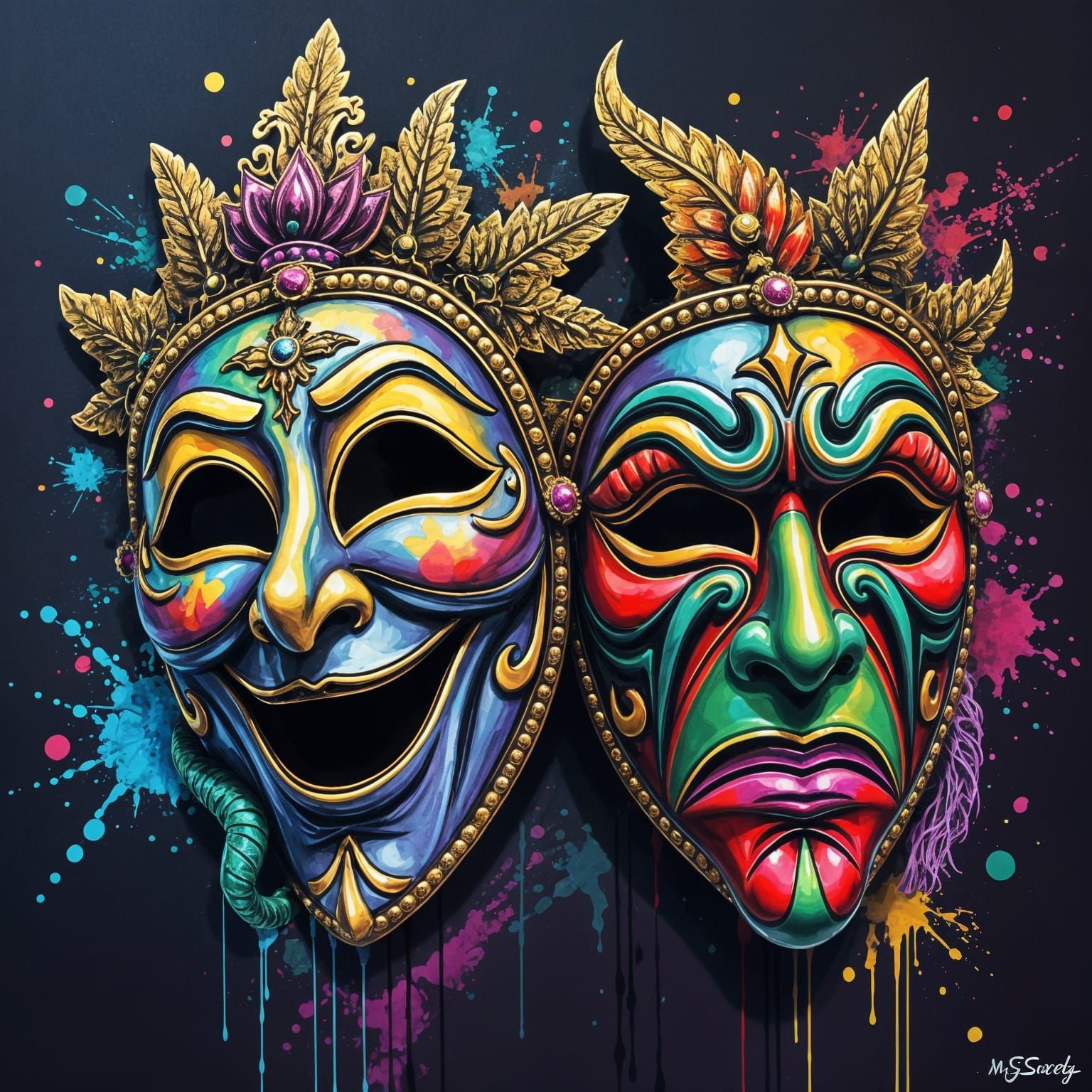 Mardi Gras Masks in Vibrant Graffiti Style