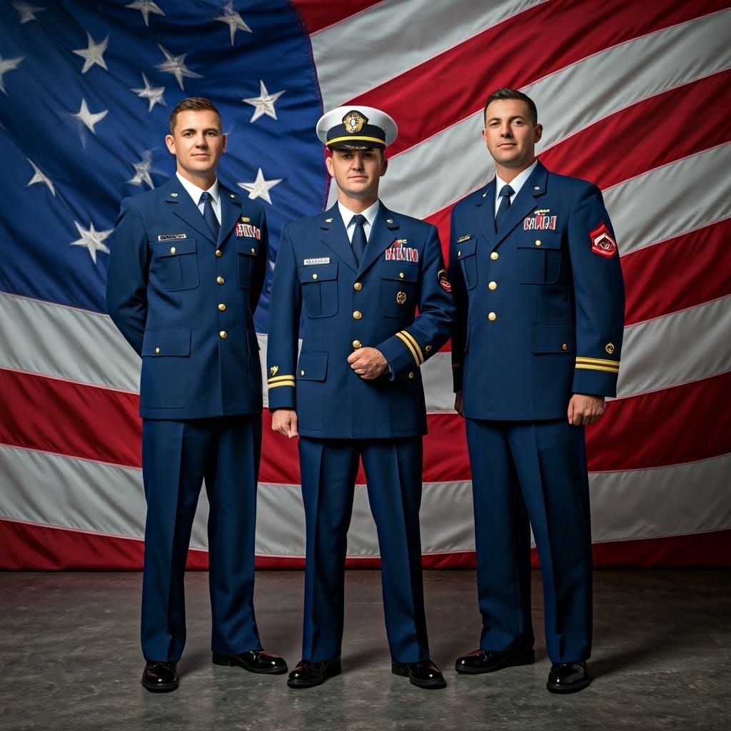 Coast Guardsmen Stand Proud in Patriotic Uniform