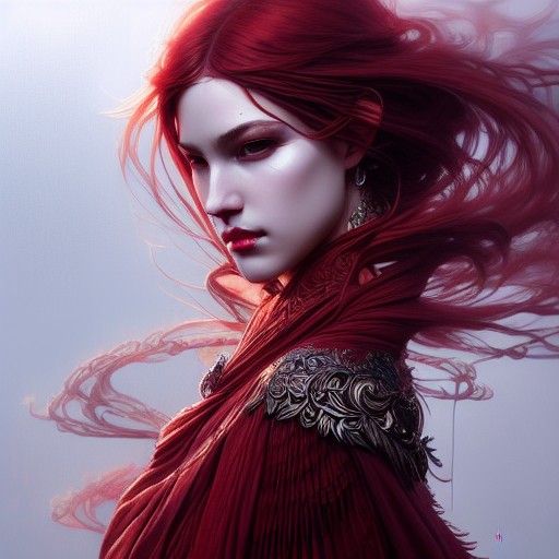 Elegant Red Cloak Portrait in Digital Illustration