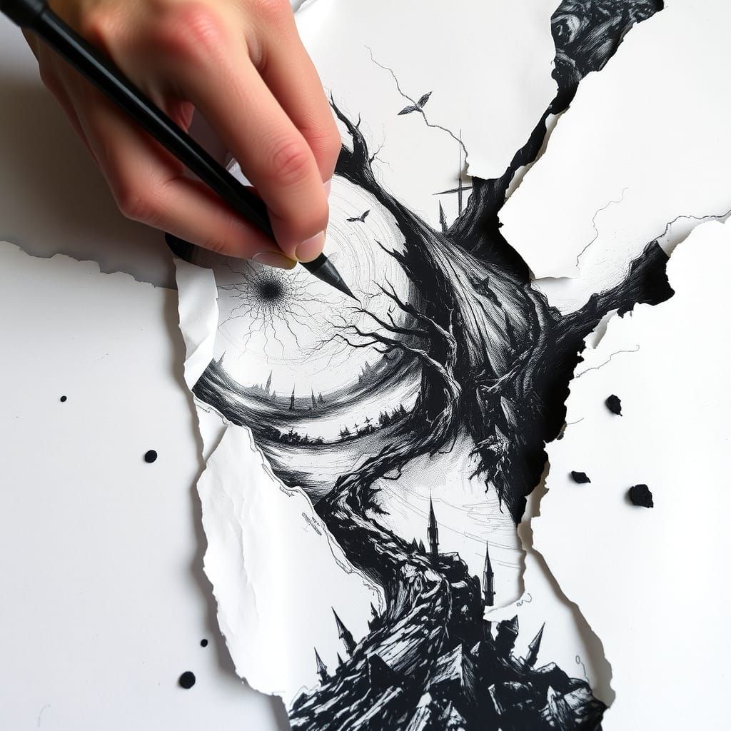 Ink Spill Creates Haunting Landscape Drawing