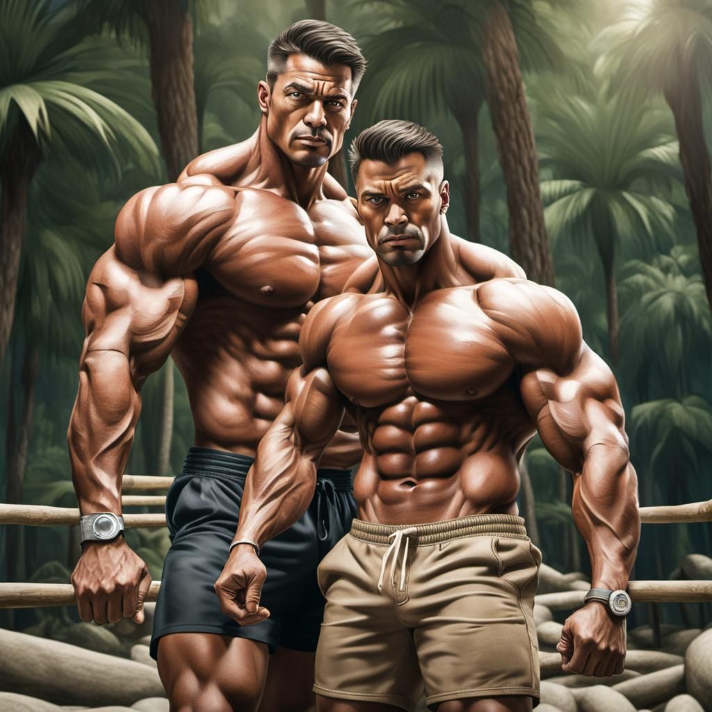 Two Handsome Muscle Men Standing