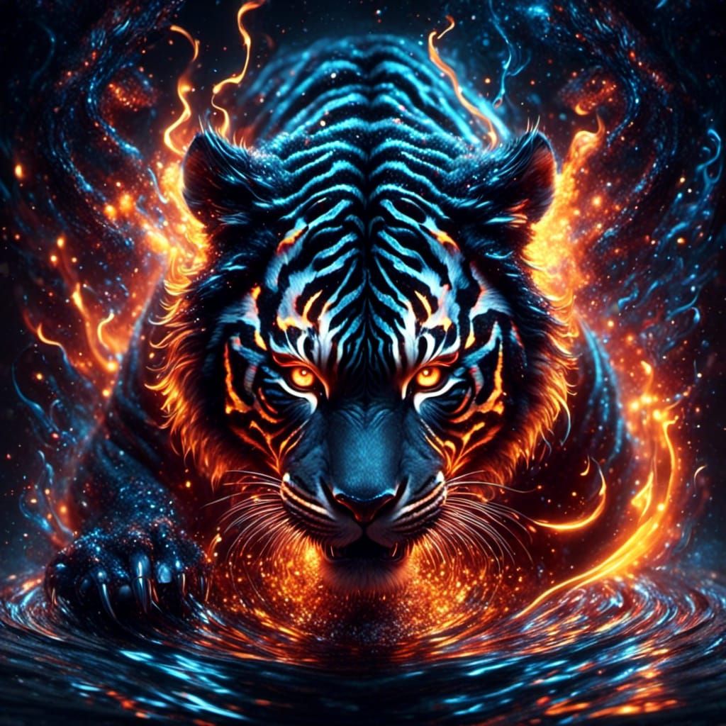 Demonic Tiger Bathed in Electric Fire